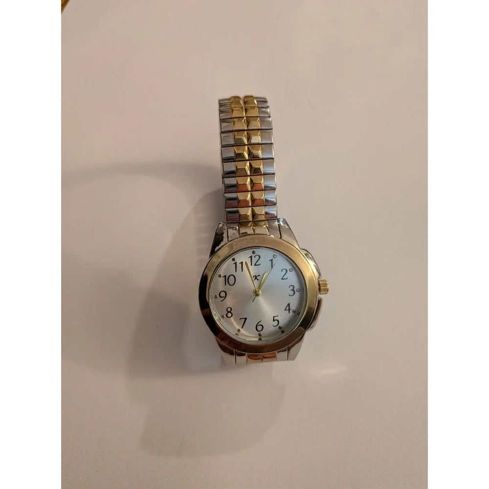 K Brand Womens Two Tone Gold Silver Expansion Band Watch Quartz Movement
